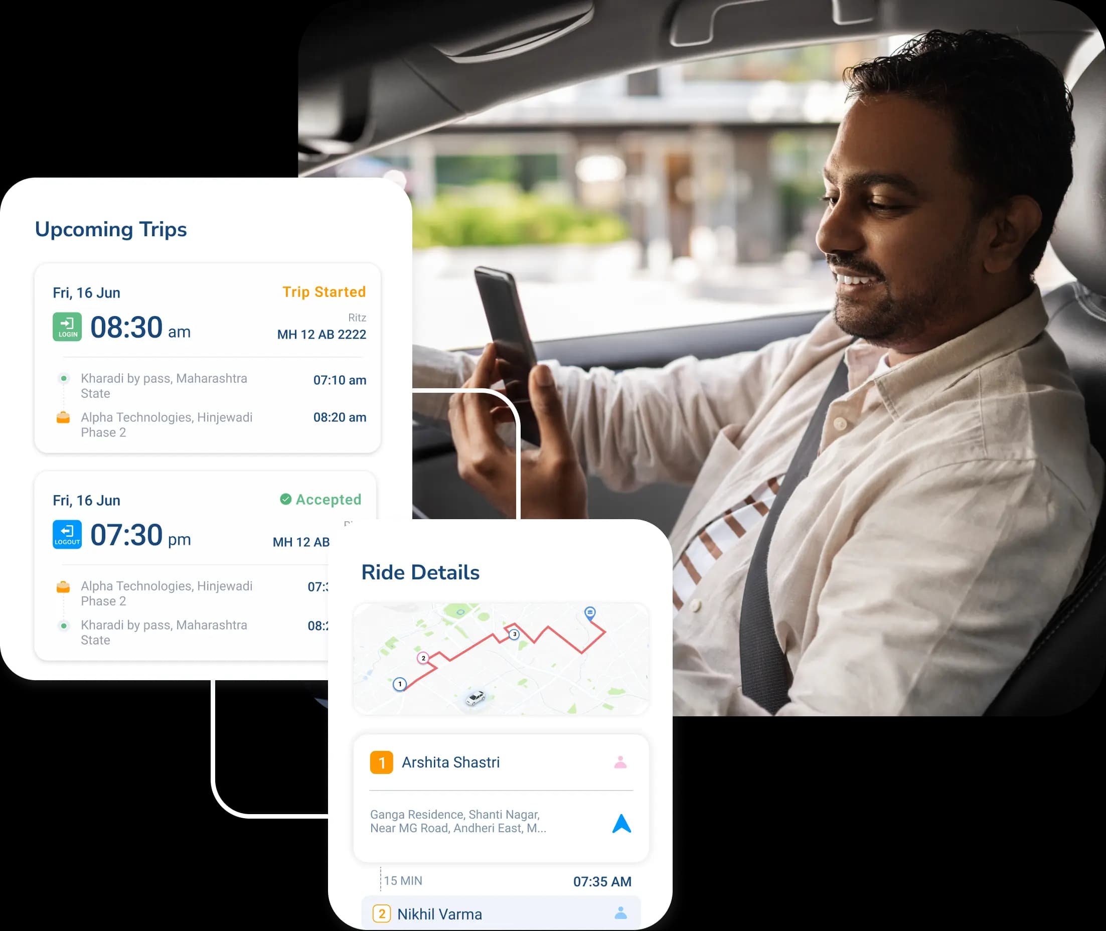 Driver checking a trip on the Zooper driver app