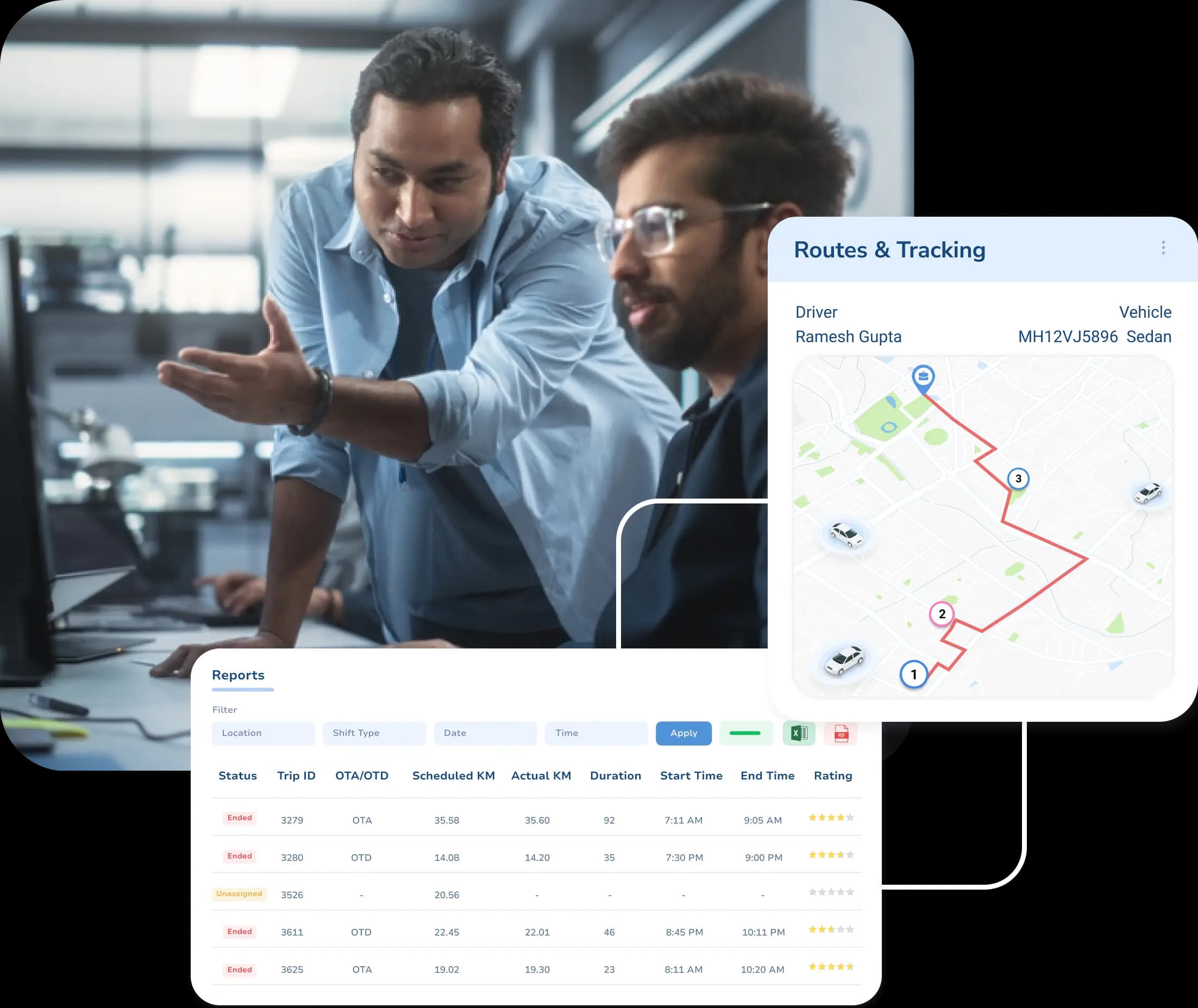 Fleet service team discussing routes, with Zooper fleet dashboards